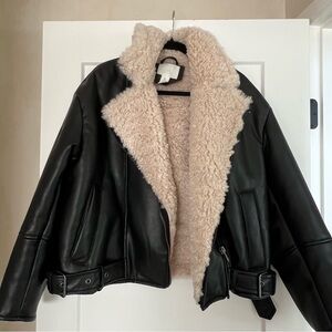 H&M faux Leather bomber & Cream Shearling Jacket